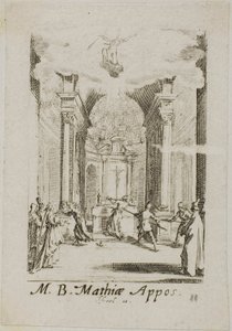 Sankt Mathias martyrdöd, plansch elva från Apostlarnas martyrdöd av Jacques Callot