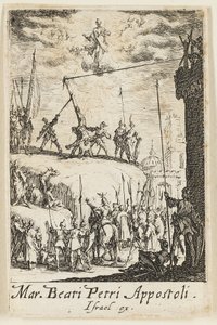 Sankt Petrus martyrdöd, plansch ett från Apostlarnas martyrdöd av Jacques Callot