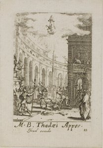 Sankt Thaddeus martyrdöd, plansch tolv från Apostlarnas martyrdöd av Jacques Callot