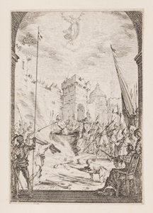 Johannes evangelistens martyrskap, nr. 2 från Apostlarnas martyrskap av Jacques Callot