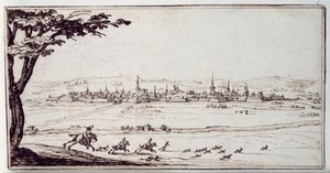 Nancy i fjärran: harrier som jagar en hare (penna och brunt bläck på papper) av Jacques Callot