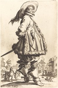 Adel man med mantel trimmad i päls, håller händerna bakom ryggen av Jacques Callot