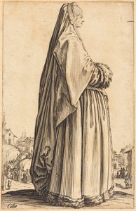 Adelsdam med slöja och pälsprydd klänning av Jacques Callot