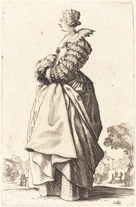 Adlig kvinna i profil med händerna i en muff av Jacques Callot