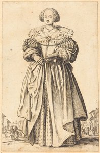 Adelskvinna med solfjäder av Jacques Callot