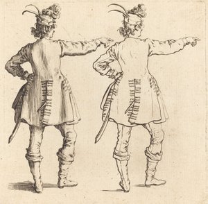 Officer med fjädrar i mössa, sedd bakifrån av Jacques Callot