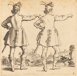 Officer med fjädrar i mössa, sedd bakifrån, 1617 och 1621. av Jacques Callot