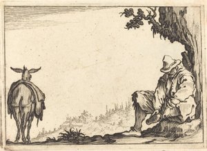 Bonde som tar bort sin sko av Jacques Callot
