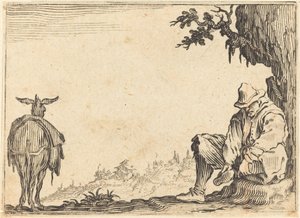 Bonde som tar av sig sin sko, ca. 1622. av Jacques Callot