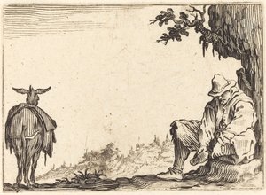 Bonde som tar av sig sin sko, ca. 1622. av Jacques Callot