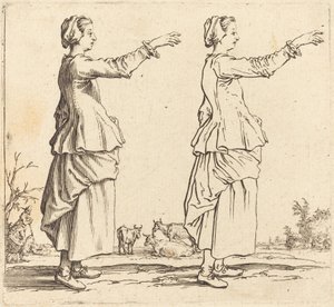 Bondkvinna, i profil, vänd åt höger, med utsträckt arm av Jacques Callot