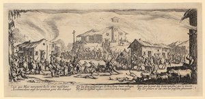 Plundringen och nedbränningen av en by, blad 7 ur serien ”Krigens fasor” av Jacques Callot