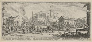 Plundring och nedbränning av en by, blad 7 ur serien "Krigets fasor" av Jacques Callot