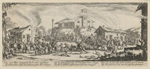Plundring och nedbränning av en by, plansch 7 i serien "Krigens fasor" av Jacques Callot