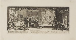 Plundring av en stor bondgård, plansch fem från Krigets elände av Jacques Callot
