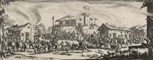 Plundra och bränna en by, 1633 (etsning på lagt papper) av Jacques Callot