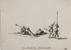 Förbereder sig för att avfyra kanonen, plåt tio från The Military Exercises av Jacques Callot