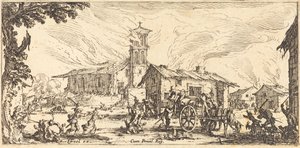 Härja och bränna en by, ca. 1633. av Jacques Callot