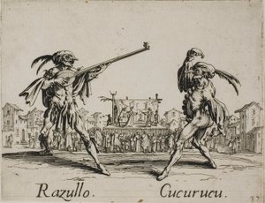 Razullo - Cucurucu, plansch 19 från Balli di Sfessania av Jacques Callot