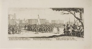 Rekrytering av trupper, skylt två från The Miseries of War av Jacques Callot