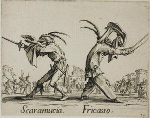 Scaramuccia - Fricasso, platta 11 från Balli di Sfessania av Jacques Callot