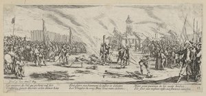 Bålet, blad 13 ur serien "Krigets fasor" av Jacques Callot