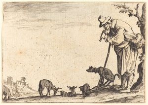 Herde som spelar flöjt av Jacques Callot