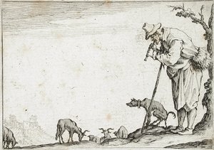 Herde som spelar flöjt av Jacques Callot