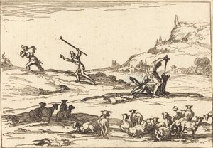 Herdar som försvarar sina besättningar av Jacques Callot