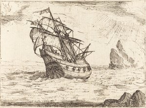 Fartyg som navigerar nära stenar av Jacques Callot