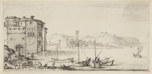 Fartyg som lastas, ur serien Diverse Vedute Designate in Fiorenza (Olika landskap utformade i Florens) av Jacques Callot