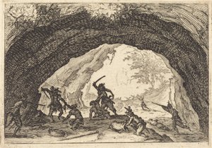 Soldater som attackerar rövare, c. 1617. av Jacques Callot
