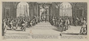 Utdelning av sold, blad 18 ur serien "Krigets fasor" av Jacques Callot