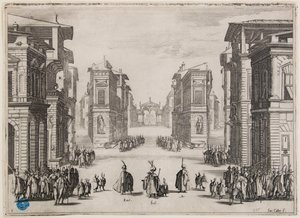 Soliman, akt 1. Andra numret i en svit om 6 stycken (Lieure 364, Meaume 435) av Jacques Callot