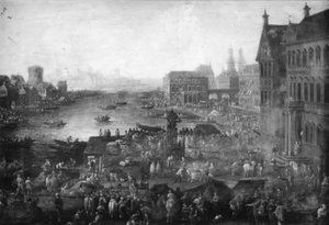 Torg i Paris med många figurer av Jacques Callot