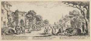 Döende vid vägkanten, blad 16 i serien ”Krigets fasor” av Jacques Callot