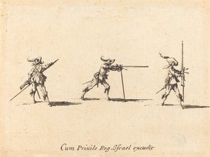 Inta skjutpositionen med musköten av Jacques Callot