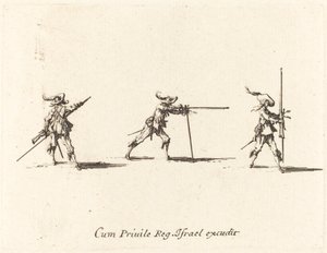 Inta skjutpositionen med musköten av Jacques Callot