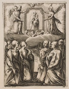 Jungfrun och barnet tillbeds, ur serien ”Bilder från Rom” av Jacques Callot