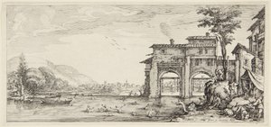 Badande, ur serien "Paysages gravées pour Jean de Médicis, Paysages dessinés à Florence" (Landskap för Giovanni de Medici eller landskap utformade i Florens) av Jacques Callot