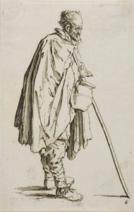 The Beggar with a Footwarmer, tallrik sex från The Beggars av Jacques Callot