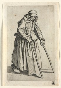 Tiggarna: Tiggarkvinna på kryckor av Jacques Callot