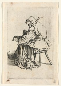 Tiggarna: Gammal kvinna och katter, ca. 1623. av Jacques Callot