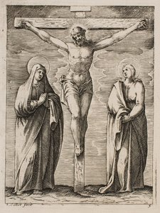 Jungfru Maria och Sankt Johannes vid korsets fot, ur serien ”Bilder från Rom” av Jacques Callot
