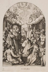 Sankt Benedikts död, ur serien "Bilder från Rom" av Jacques Callot