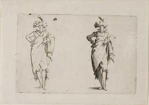 The Gentleman sett framifrån, med sin högra hand på höften, från The Caprices av Jacques Callot