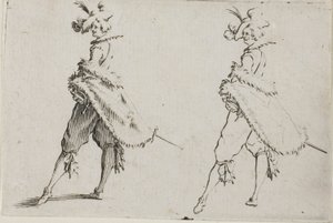 The Gentleman with a Coat, poserar med händerna på höfterna, från The Caprices av Jacques Callot