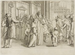 Storhertiginnan Christine av Lorraine eskorterar till kyrkans ungdomar som hon tar under sitt beskydd av Jacques Callot
