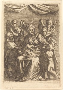 Den heliga familjen med två änglar av Jacques Callot