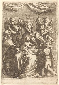 Den heliga familjen med två änglar av Jacques Callot